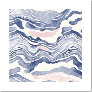 Swirl Blue Indigo Pastel Pink Abstract Pattern Posters and Art